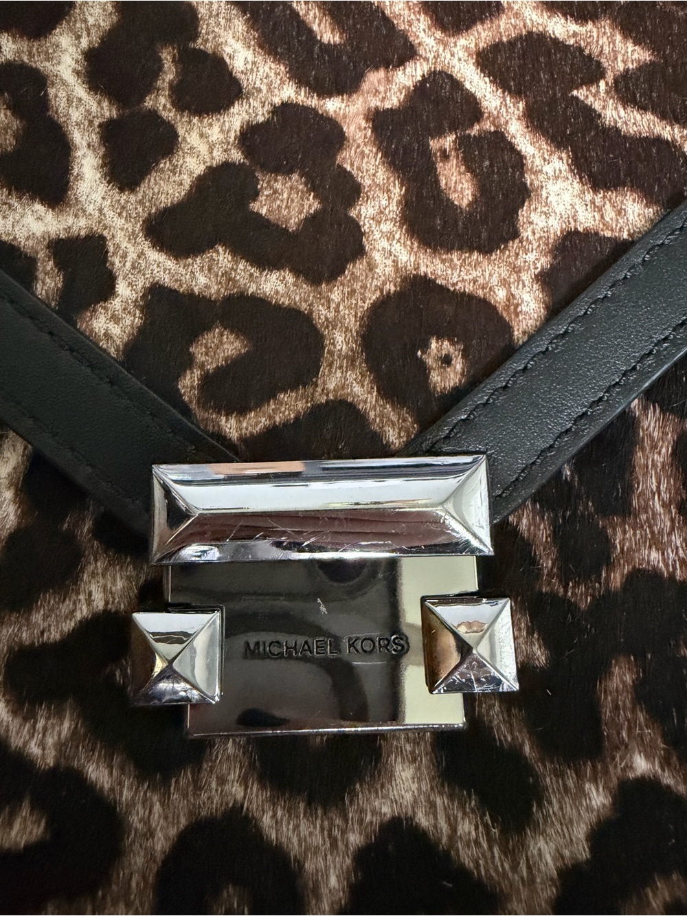 Michael Kors Leopard Print Shoulder Bag - Brown & Black - Picture 3 of 11